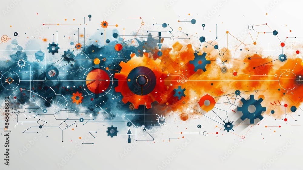 network cog abstract symbol in center, stock photo design neural ...