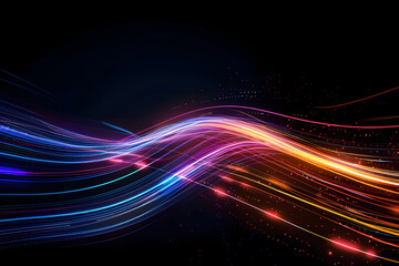 Canvas Print - Colorful light trails with motion effect. Illustration of high speed light effect on black background. generative AI.