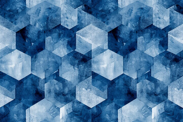 Wall Mural - illustration of indigo and blue colored geometric shapes pattern representing abstract background