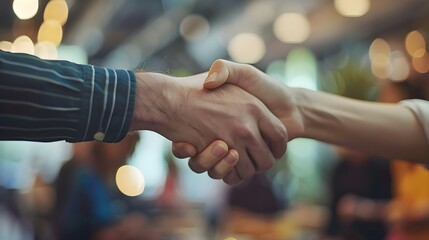 Wall Mural - man employe shaking hands to congratulate the new employer after successful job interview job seeker hiring