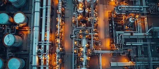 Wall Mural - Aerial View of an Industrial Complex at Night