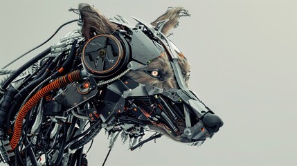 Wall Mural - Wolf head predator animal robot cybernetic warrior cyborg. AI generated image