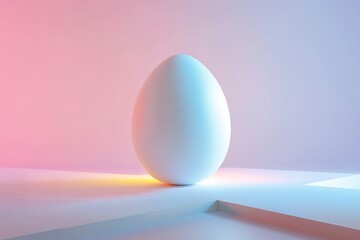 Wall Mural - White egg on white surface with pink background