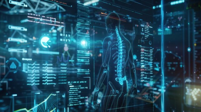 Digital display human DNA hologram Medical Health System science technology modern future