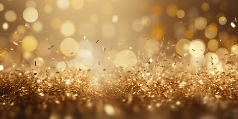 Wall Mural - golden christmas particles and sprinkles for a holiday celebration like christmas or new year light glow decorative background scene