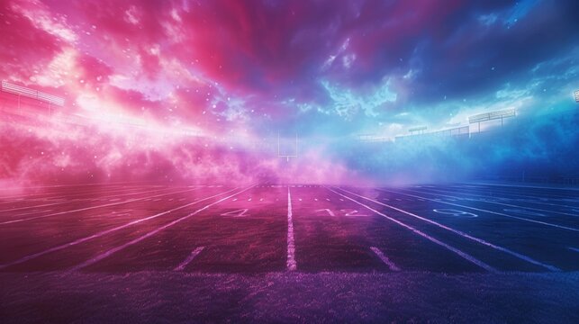 sports background backdrop for american football, blue red and purple sky