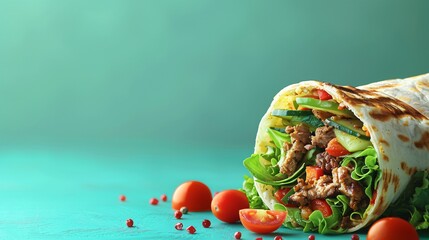 Wall Mural - Burrito with meat and vegetables on table