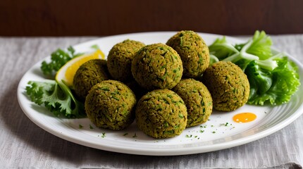 Sticker - A plate of freshly made falafel, perfectly golden and crisp, arranged on a white plate. Each falafel ball is packed with a blend of ground chickpeas, fresh herbs, and spices