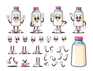 Wall Mural - Fun Retro Construction Set Of Cartoon Dairy Product Characters With Interchangeable Facial Expressions And Body Parts