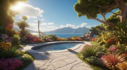 Wall Mural - Beautiful swimming pool surrounded by summer garden