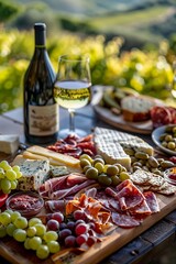 Wall Mural - Close up of a charcuterie board with wine
