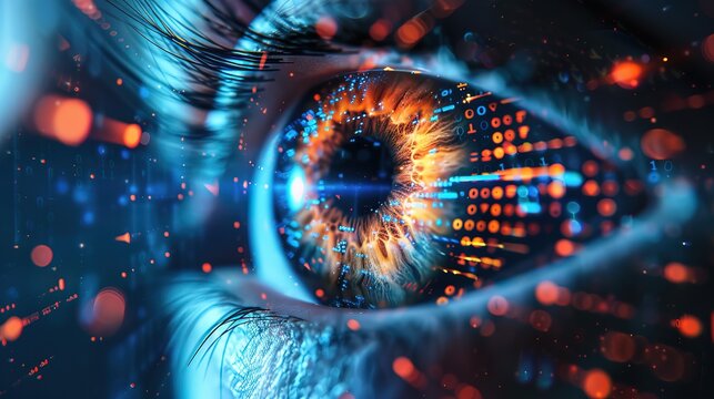 futuristic digital eye data network and cyber security technology background, in the eye is world cyber