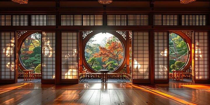 an exquisite aspect of traditional woodwork style rooms is a japanese gold background and geometric pattern