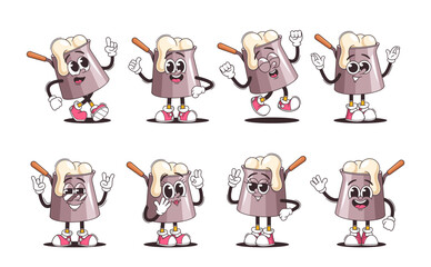 Wall Mural - Set Of Cute Cartoon Dairy Products Characters Showing Different Emotions And Gestures. Fun And Lively Milk Pot Or Cezve