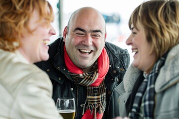 Poster - Group of friends having fun in a pub, drinking beer and talking