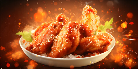 Wall Mural - Grilled Chicken Wings and Veggies in Barbecue Sauce .Perfect Appetizer