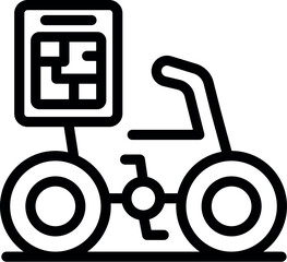 Canvas Print - Line icon of a delivery bicycle transporting a map, symbolizing modern navigation in the delivery industry