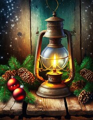 Poster - vintage christmas lantern