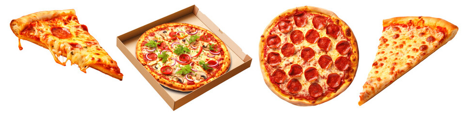 Wall Mural - Delicious variety of pizzas png set