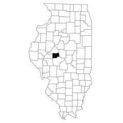 Map of Menard County in Illinois state on white background. single County map highlighted by black colour on Illinois map. UNITED STATES, US