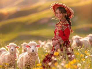 Sticker - little girl in a field