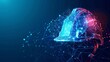 © Elchin Abilov - The concept of work safety is portrayed with a safety construction helmet in a futuristic glowing low polygonal style against a dark blue background designed as a modern abstract