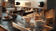 © TheWaterMeloonProjec - Professional coffee maker with cappuccino cup for making latte macchiato cappuccino and frothy milk
