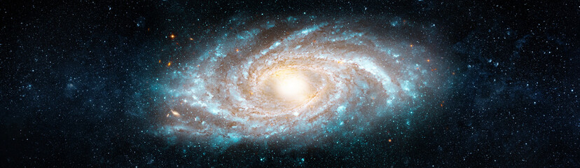 Wall Mural - view from space to a spiral galaxy and stars. universe filled with stars, nebula and galaxy,. elemen