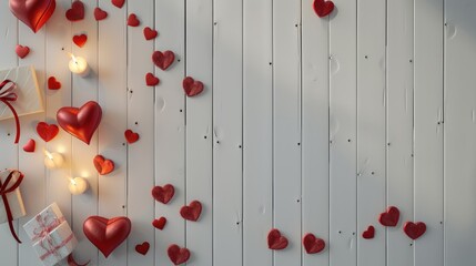 Sticker - red hearts on a wooden background