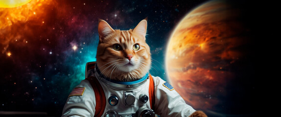  Cat in a spacesuit Colorful space galaxy cloud nebula, cosmos background wallpaper