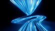 © NeoLeo - 3d render. Modern blue neon wallpaper. Glowing dynamic lines over black background. Streaming energy. Particles moving and leaving glowing tracks. Curvy ribbon