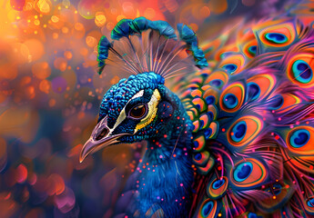 Bright peacock on a blurred background