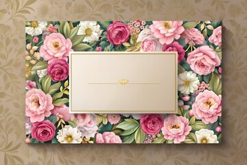 Wall Mural - Elegant blank business card on floral backdrop