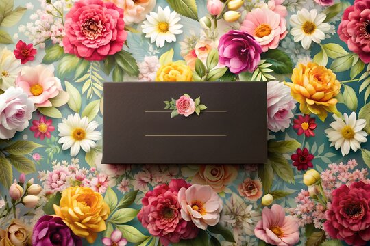 Elegant blank business card on floral backdrop