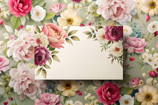 Elegant blank business card on floral backdrop