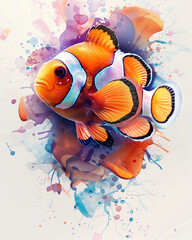 Wall Mural - Clownfish in Vibrant Colors. Colorful Artistic Marine Life