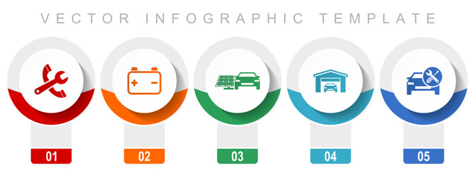 Leinwandbilder - Car serivce icon set, miscellaneous vector icons such as tools, workshop, battery and renewable energy, modern design infographic template, web buttons in 5 color options