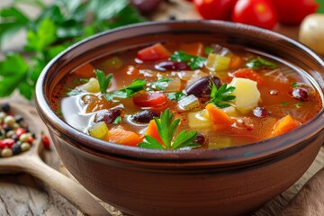 Wall Mural - Classic Italian minestrone soup with veggies