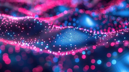 Wall Mural - Abstract digital of sparkling blue and pink nodes on a grid