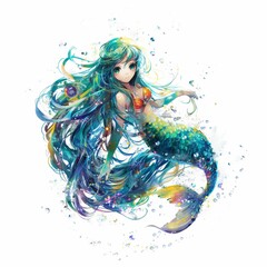Wall Mural - Vector illustration of a beautiful mermaid. Cartoon character.