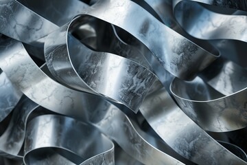 Wall Mural - an abstract arrangement of intertwined silver metal strips with a focus on texture and form