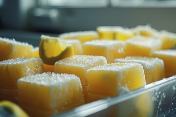 Wall Mural - Lemon juice cubes frozen in tray