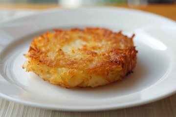 Sticker - One golden brown hash brown patty on plate a tasty breakfast staple