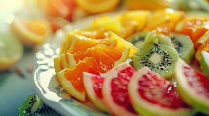 Wall Mural - Colorful sliced fruits on the plate