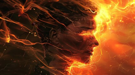 Wall Mural - Fiery Portrait of a Person - An abstract profile of a person encased in swirling flames.