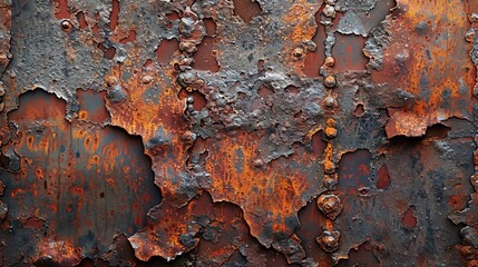 Wall Mural - A background with a texture of old, weathered, and red-rusted metal steel surface