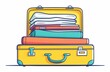 © Hordina Anastasia  - illustration yellow suitcase with things for travel, vacation, organization, background, backpack, wallpaper