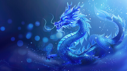 Wall Mural - Happy New Year, Blue Dragon, Zodiac sign year of the Blue Dragon, Happy New Year Zodiac sign Dragon on Blue background papercut