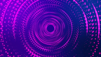 Wall Mural - digital light tunnel, abstract dynamic wireframe tunnel on purple background. futuristic 3d portal. 