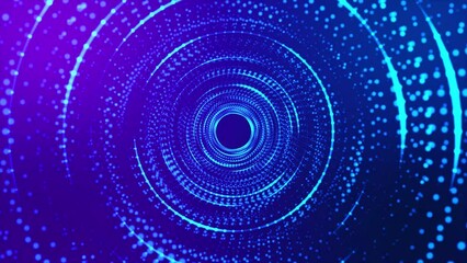 Wall Mural - digital light tunnel, abstract dynamic wireframe tunnel on purple background. futuristic 3d portal. 